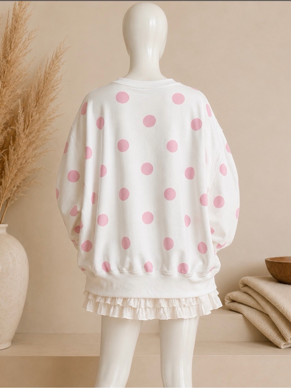Peach Love California Cream Pink Polka Dot American Flag Bow Top - Picture 3 of 3